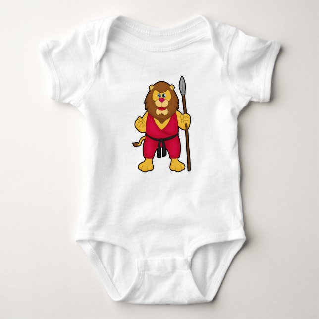 Lion as Warrior with Spear Baby Bodysuit (Front)