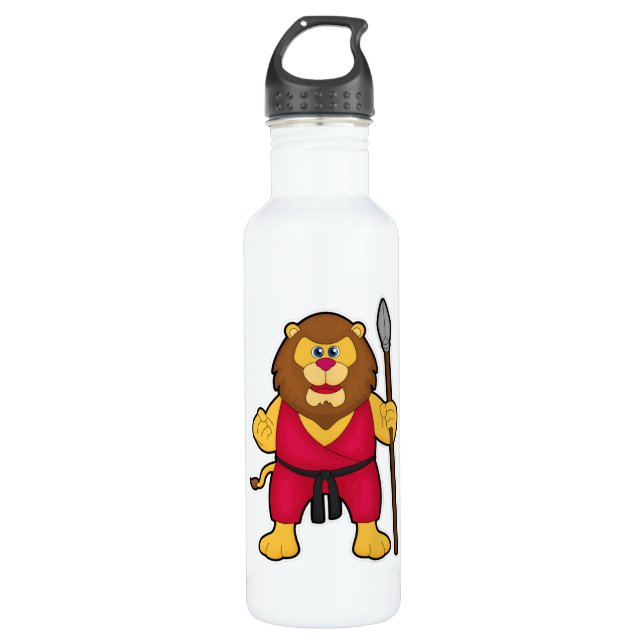 Lion as Warrior with Spear Stainless Steel Water Bottle (Front)