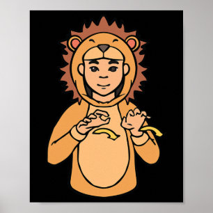 Lion ASL Hand Gesture Deaf Hearing Loss Awareness Poster