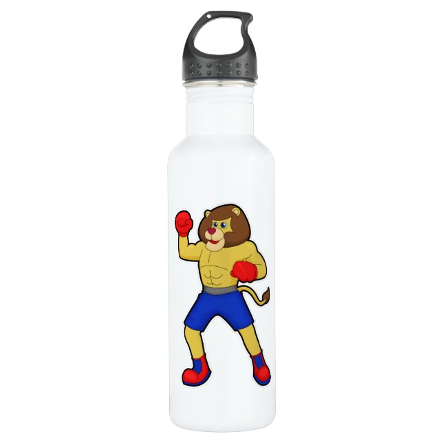 Lion at Boxing with Boxing gloves Stainless Steel Water Bottle (Front)