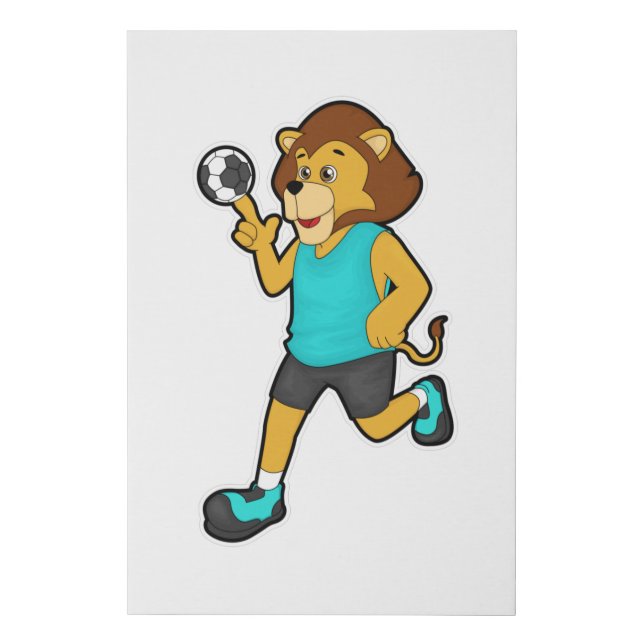 Lion at Handball player with Handball Faux Canvas Print (Front)