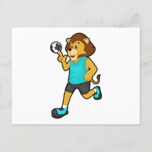 Lion at Handball player with Handball Postcard