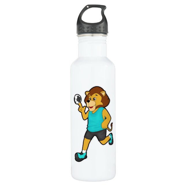 Lion at Handball player with Handball Stainless Steel Water Bottle (Front)