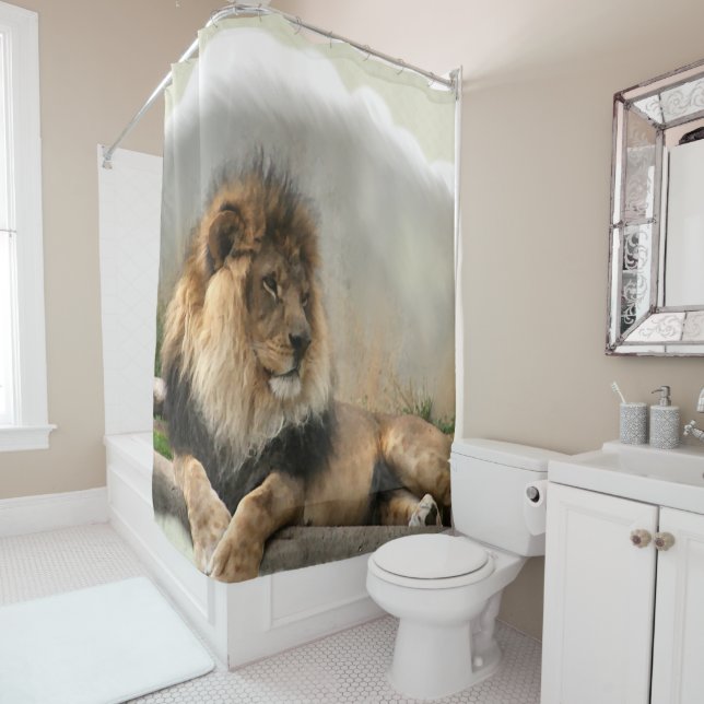 Lion At Rest Wildlife Shower Curtain (In Situ)