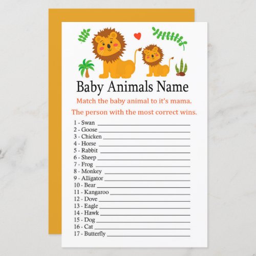 Lion Baby Animals Name Game