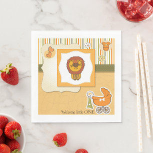 Lion Baby Announcement Paper Napkins