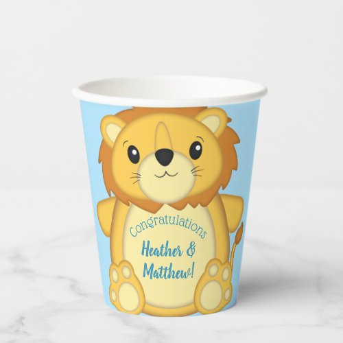 Lion Baby Shower Blue Paper Cups