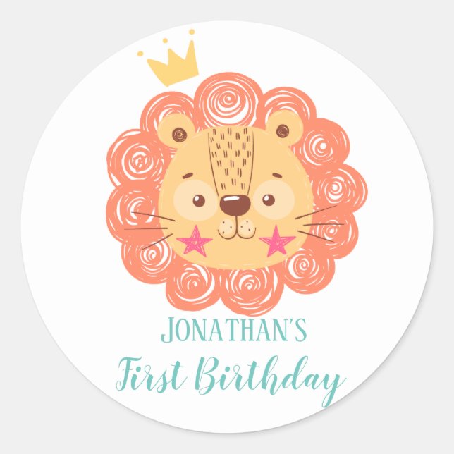 Lion baby shower classic round sticker (Front)