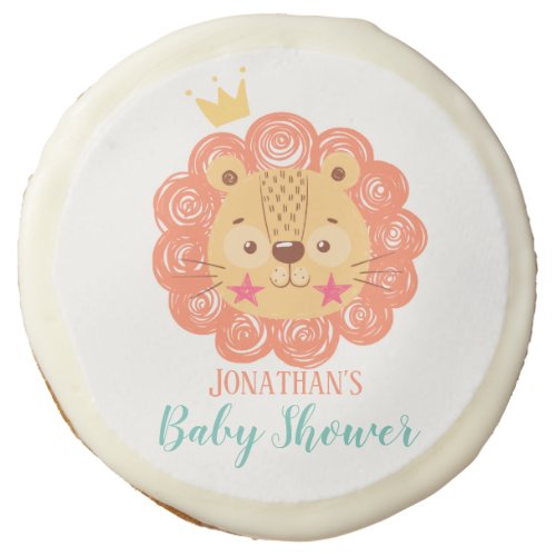 Lion baby shower classic round sticker sugar cookie