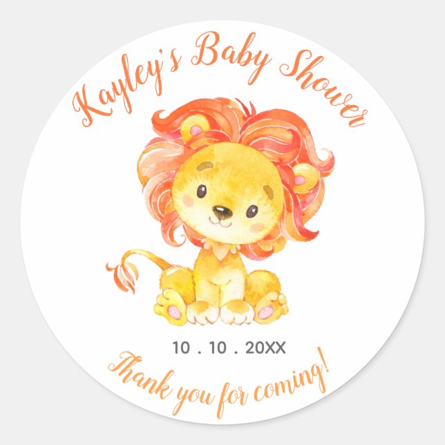 Lion Baby Shower Favor Sticker (Front)