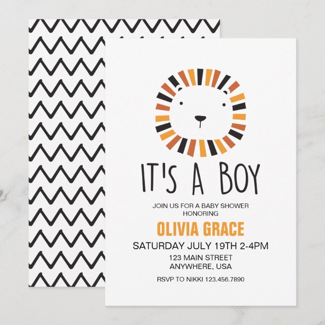 Lion Baby Shower Invitation (Front/Back)