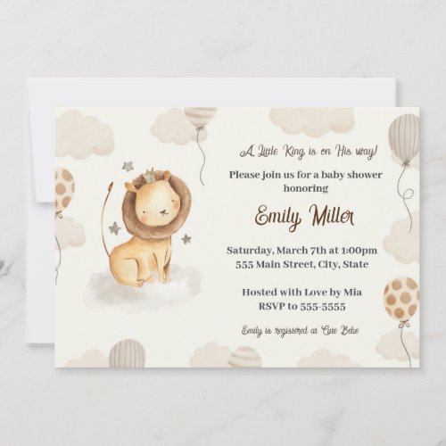 Lion baby shower invitation cute watercolor 