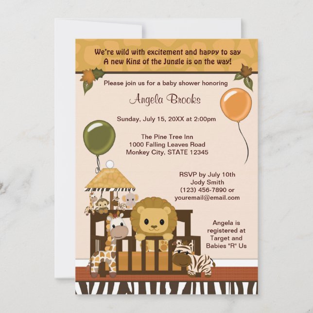 LION Baby Shower Invitation Fall Jungle Safari (Front)