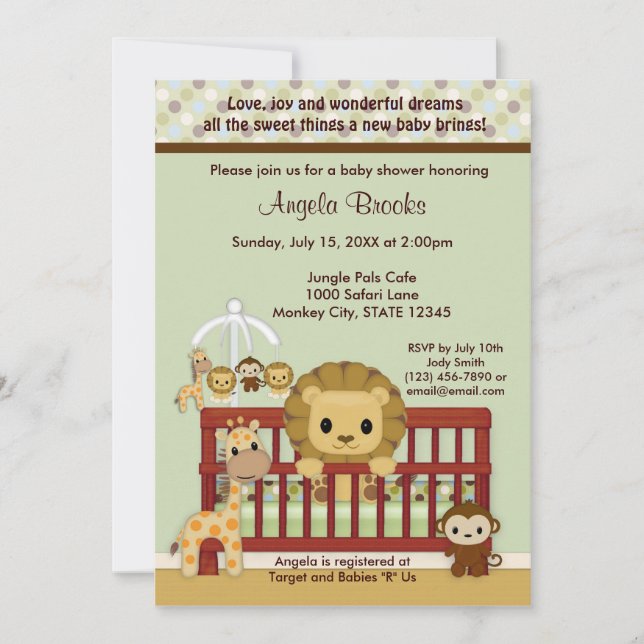 LION Baby Shower Invitation Jungle Pals JPN-L (Front)
