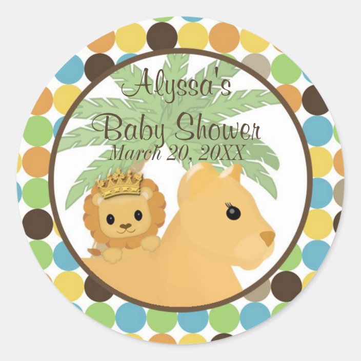 Lion Baby Shower Invitation King Of The Jungle Classic Round Sticker Zazzle Com