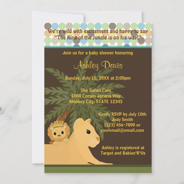 LION Baby Shower Invitation King of the Jungle KOT (Front)