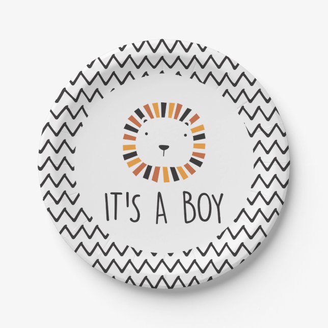 Lion Baby Shower It's a Boy Paper Plates (Front)