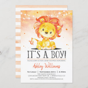 Lion Baby Shower Orange Boy Invitation