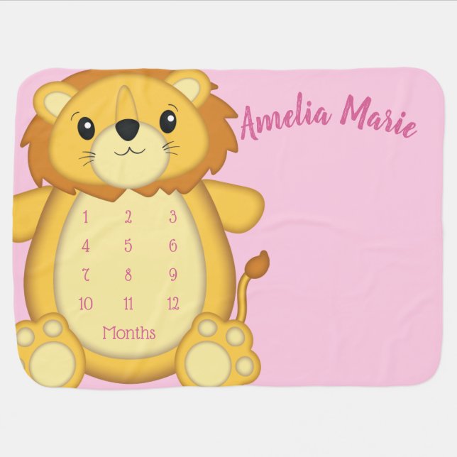 Lion Baby Shower Pink Blanket (Horizontal)