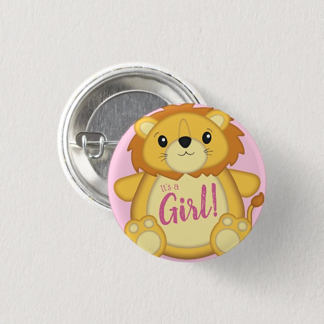Lion Baby Shower Pink Button (Front & Back)