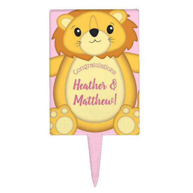 Lion Baby Shower Pink Cake Topper (Front)