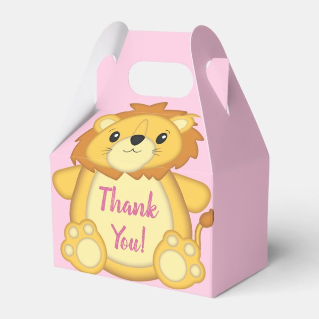 Lion Baby Shower Pink Favor Boxes (Front Side)