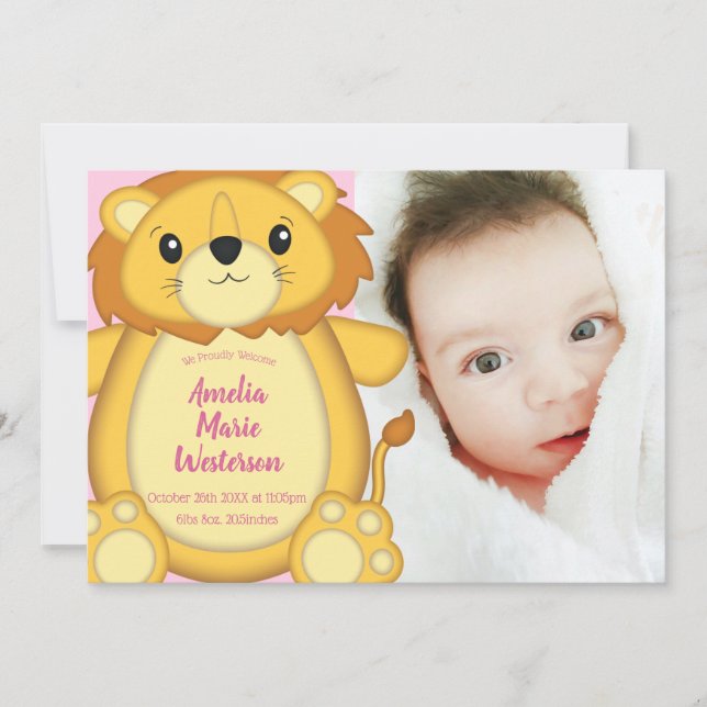 Lion Baby Shower Pink Invitation (Front)