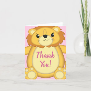 Lion Baby Shower Pink Letterpress Thank You Card