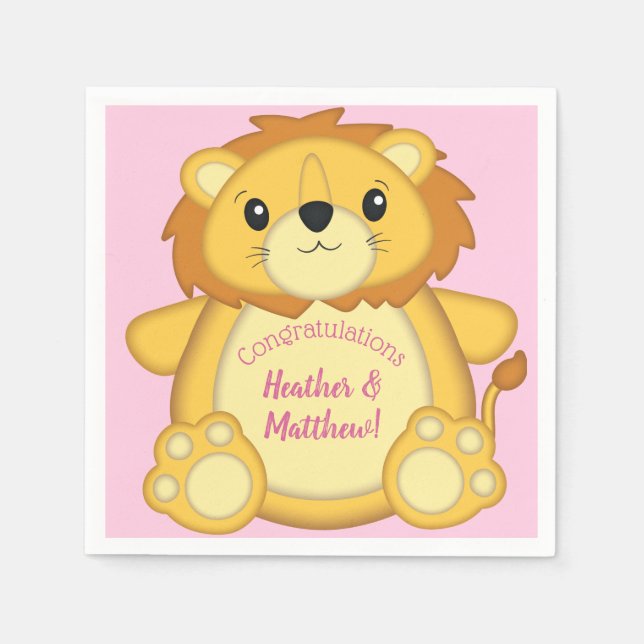 Lion Baby Shower Pink Napkins (Front)