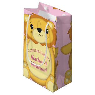 Lion Baby Shower Pink Small Gift Bag