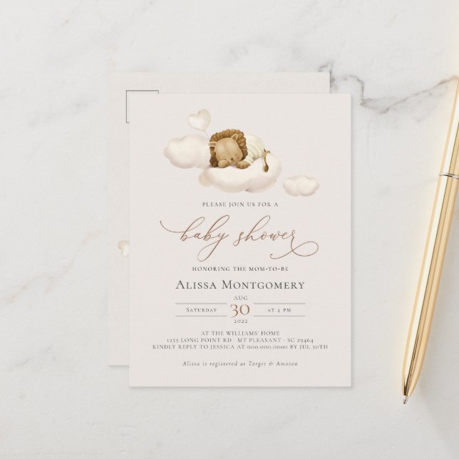Lion Baby Shower Postcard (Front/Back In Situ)