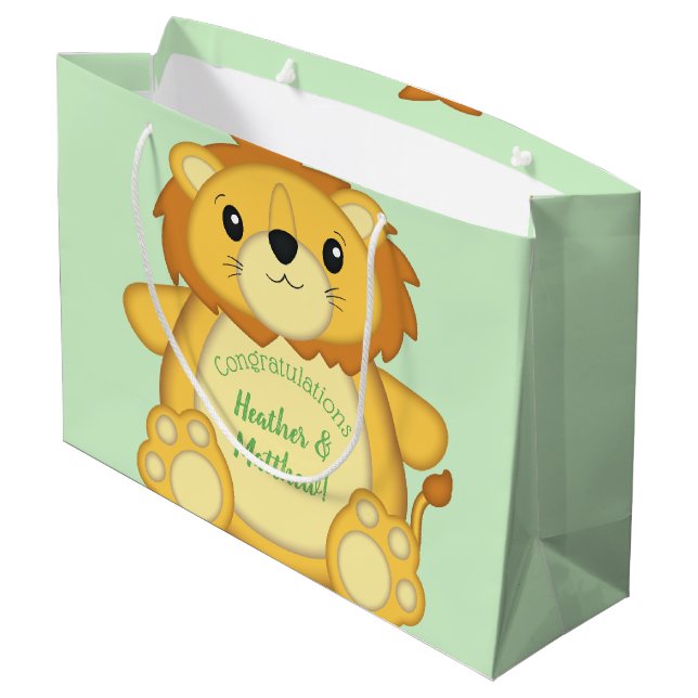 Lion Baby Shower Safari Large Gift Bag (Back Angled)