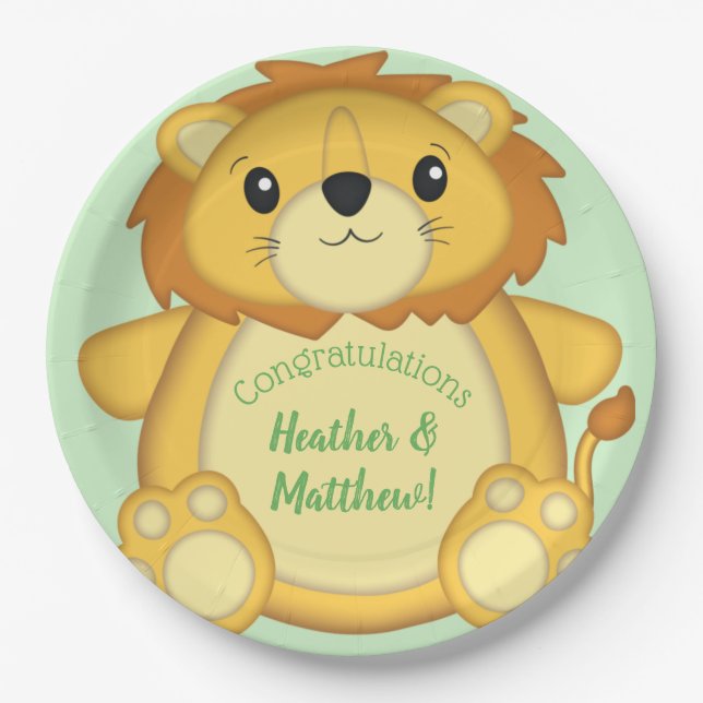 Lion Baby Shower Safari Paper Plates (Front)
