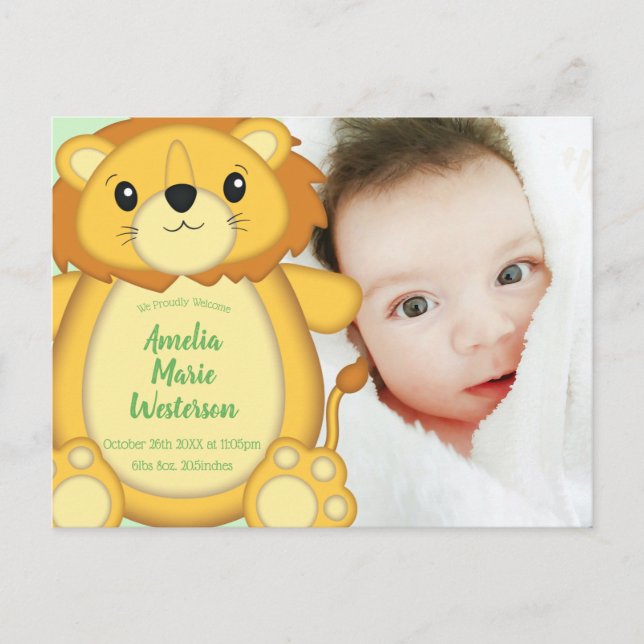 Lion Baby Shower Safari Postcard (Front)