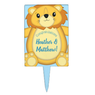 Lion Baby Shower Zoo Circus Blue Boy Cake Topper