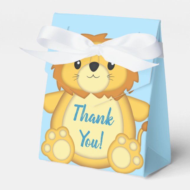 Lion Baby Shower Zoo Circus Blue Boy Favor Boxes (Front Side)