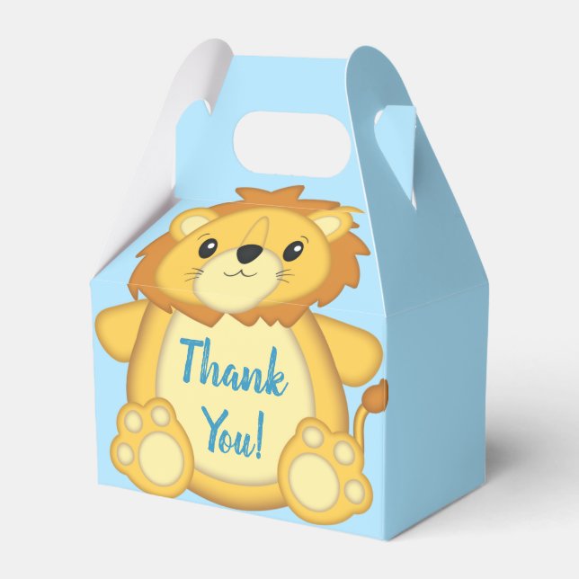 Lion Baby Shower Zoo Circus Blue Boy Favor Boxes (Front Side)