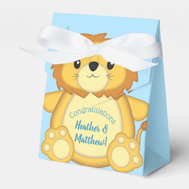 Lion Baby Shower Zoo Circus Blue Boy Favor Boxes (Front Side)