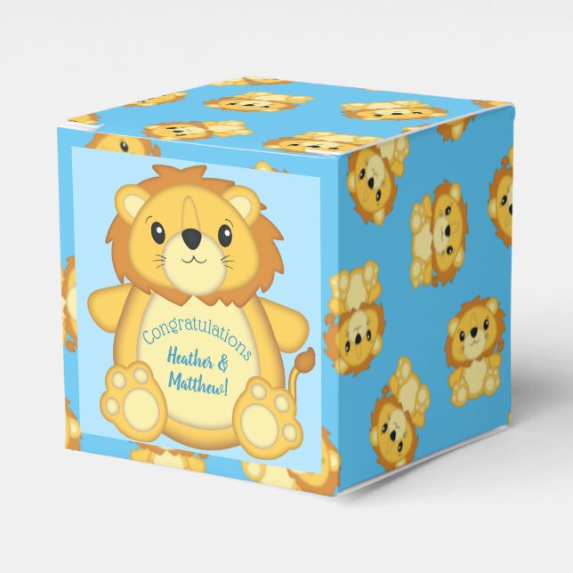 Lion Baby Shower Zoo Circus Blue Boy Favor Boxes (Front Side)