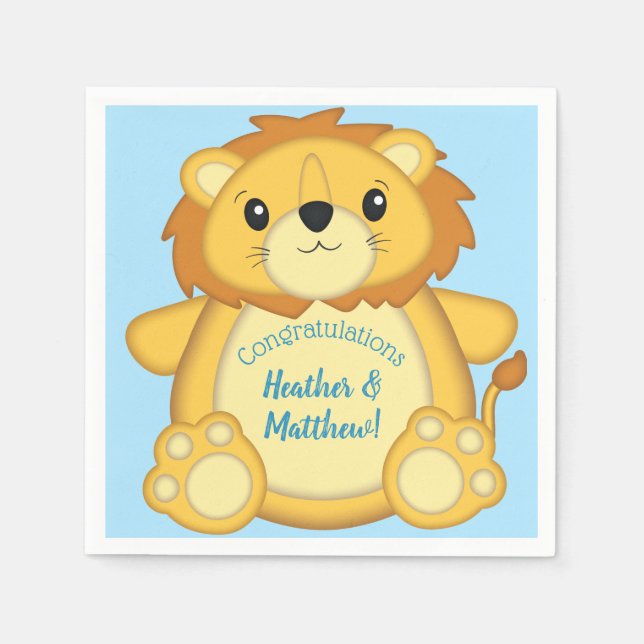 Lion Baby Shower Zoo Circus Blue Boy Napkins (Front)