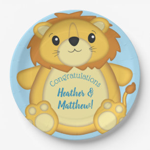 Lion Baby Shower Zoo Circus Blue Boy Paper Plates