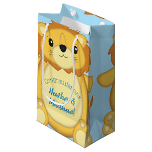 Lion Baby Shower Zoo Circus Blue Boy Small Gift Bag