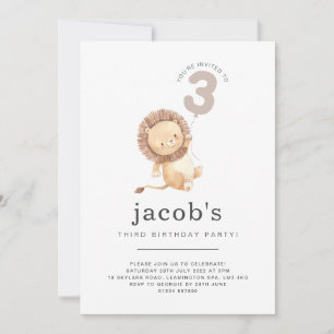 Lion Balloon 3rd Birthday Invitation