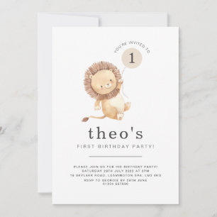 Lion Balloon First Birthday Invitation