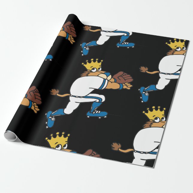 Lion Baseball Player Wrapping Paper (Unrolled)