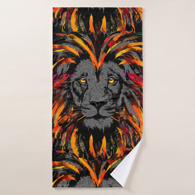 Lion Bath Towel | Orange Lion Head Illustration (Bath Towel)