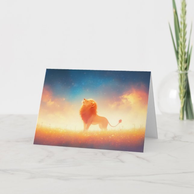 Lion Bathed in Sunset Embrace Card (Front)