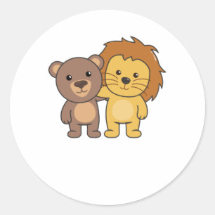 Lion Bear Zoo Cute Animals Cute Kids Classic Round Sticker