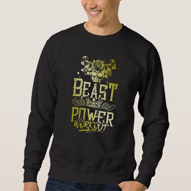 Lion Beast Workout Gym Fitness Weightlifting Bodyb Sweatshirt (Front)