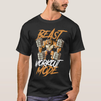 Lion Beast Workout Mode Lifting Weights Muscle Fit T-Shirt